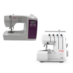 Elmas TR220 Elektronik Dikiş Makinesi (Mor) ve 328 Ev Tipi 4 İplik Overlok Makinesi