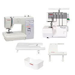 Janome 423S Dikiş Makinesi Mylock 454D Overlok Makinesi Çöp Kutusu ve Uzatma Tablaları Avantaj Paketi