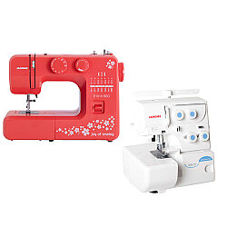 Janome E1015 Joy of Sewing Dikiş Makinesi (Kırmızı) ve 8002D Overlok Makinesi Avantaj Paketi